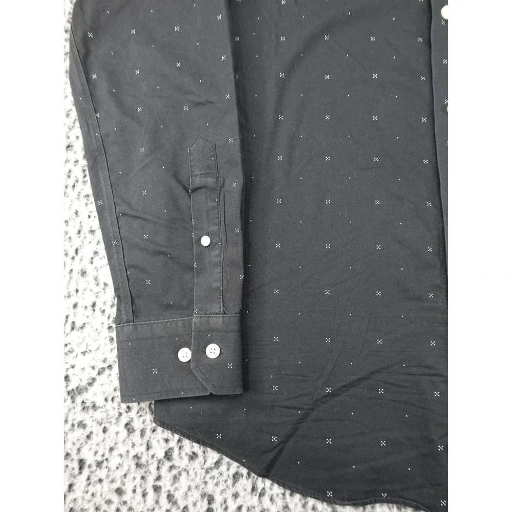 Banana Republic Button Down Mens Medium Black Good Slim Fit Non-Iron Micro-Print